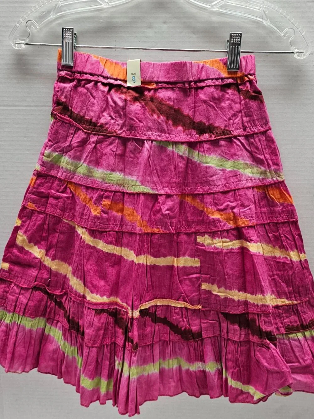New The Childrens Place Girls Tie-Dye Tiered Skirt Multi Pink Ruffle Layered 8